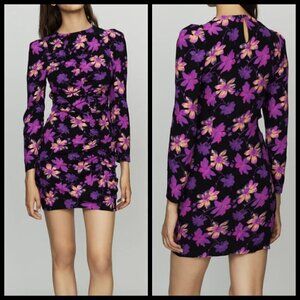 💕MAJE💕 Draped Dress ~ Floral Print T3 US Large L NWT